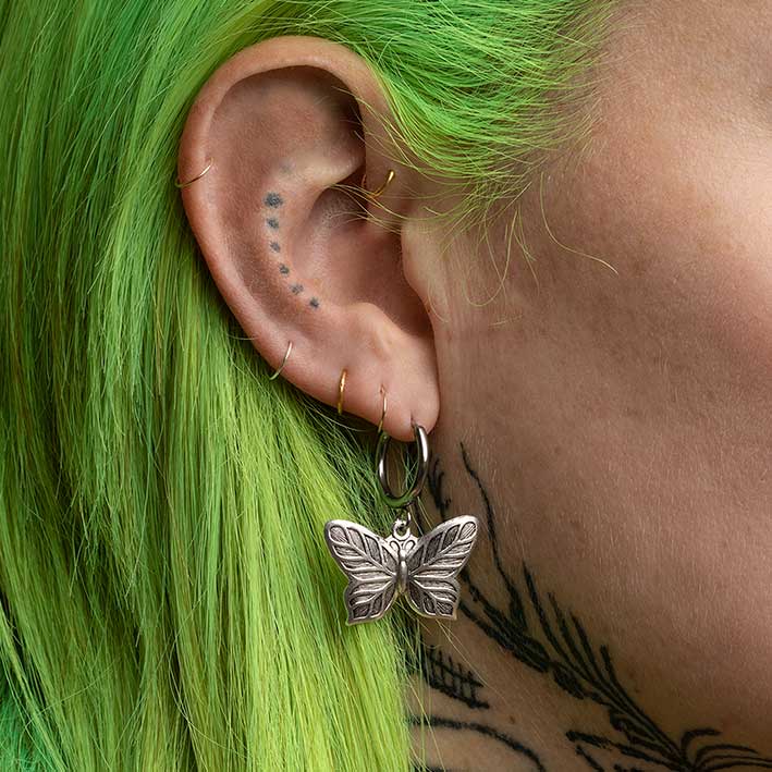 NEW DAWN. Butterfly Hoop Earrings - Silver - Image 2