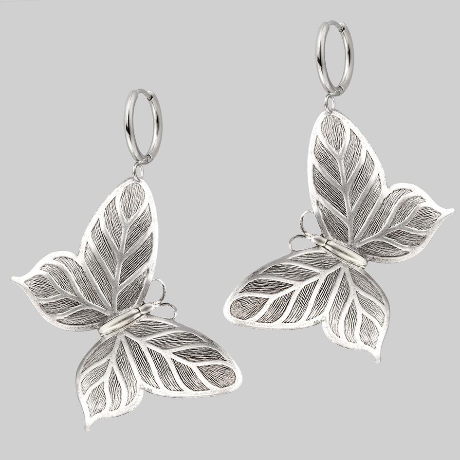 NEW DAWN. Huge Butterfly Hoop Earrings - Silver