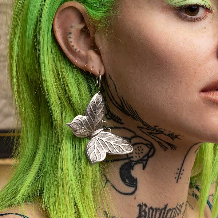 NEW DAWN. Huge Butterfly Hoop Earrings - Silver - Image 2