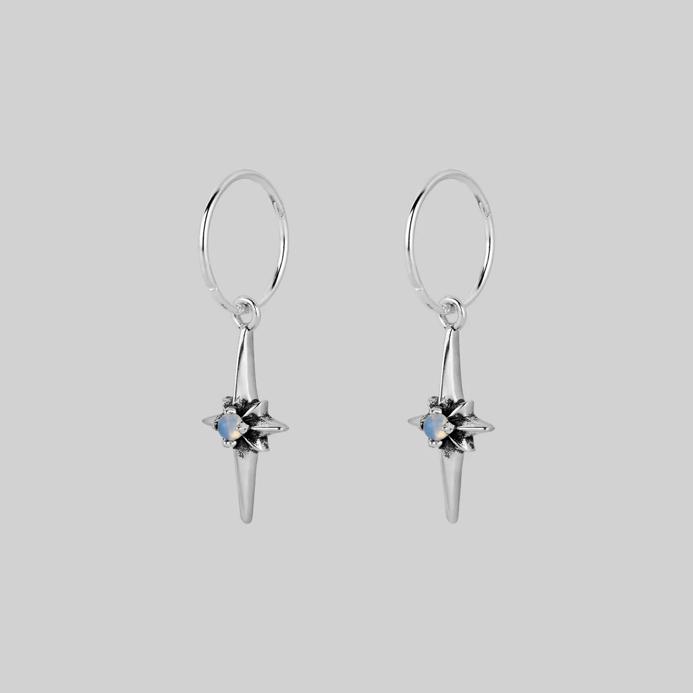 NOVA. Star Flare Opalite Hoop Earrings - Silver - Image 3