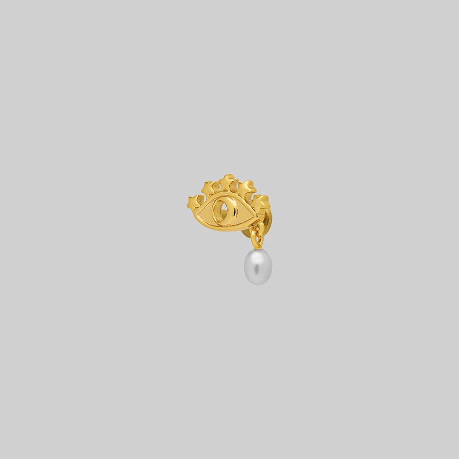 OCULUS. Starry Eyed Pearl Stud Earring - Gold - Image 4