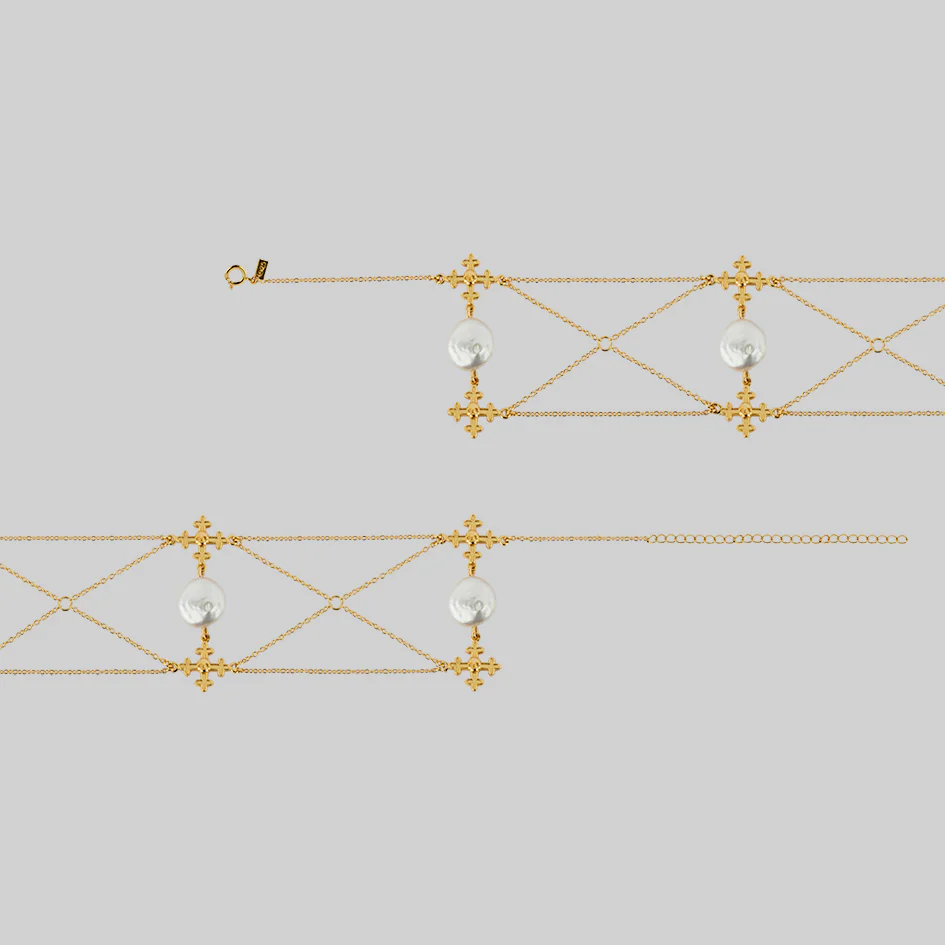 OPHELIA. Medieval Cross Choker - Gold - Image 3