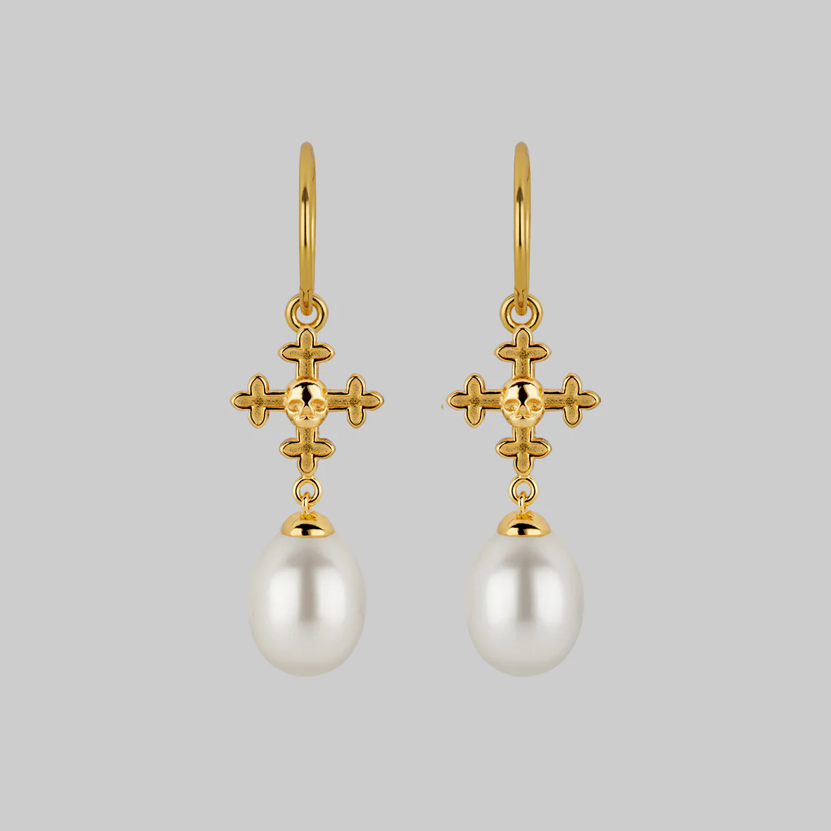 OPHELIA. Medieval Cross Hoop Earrings - Gold