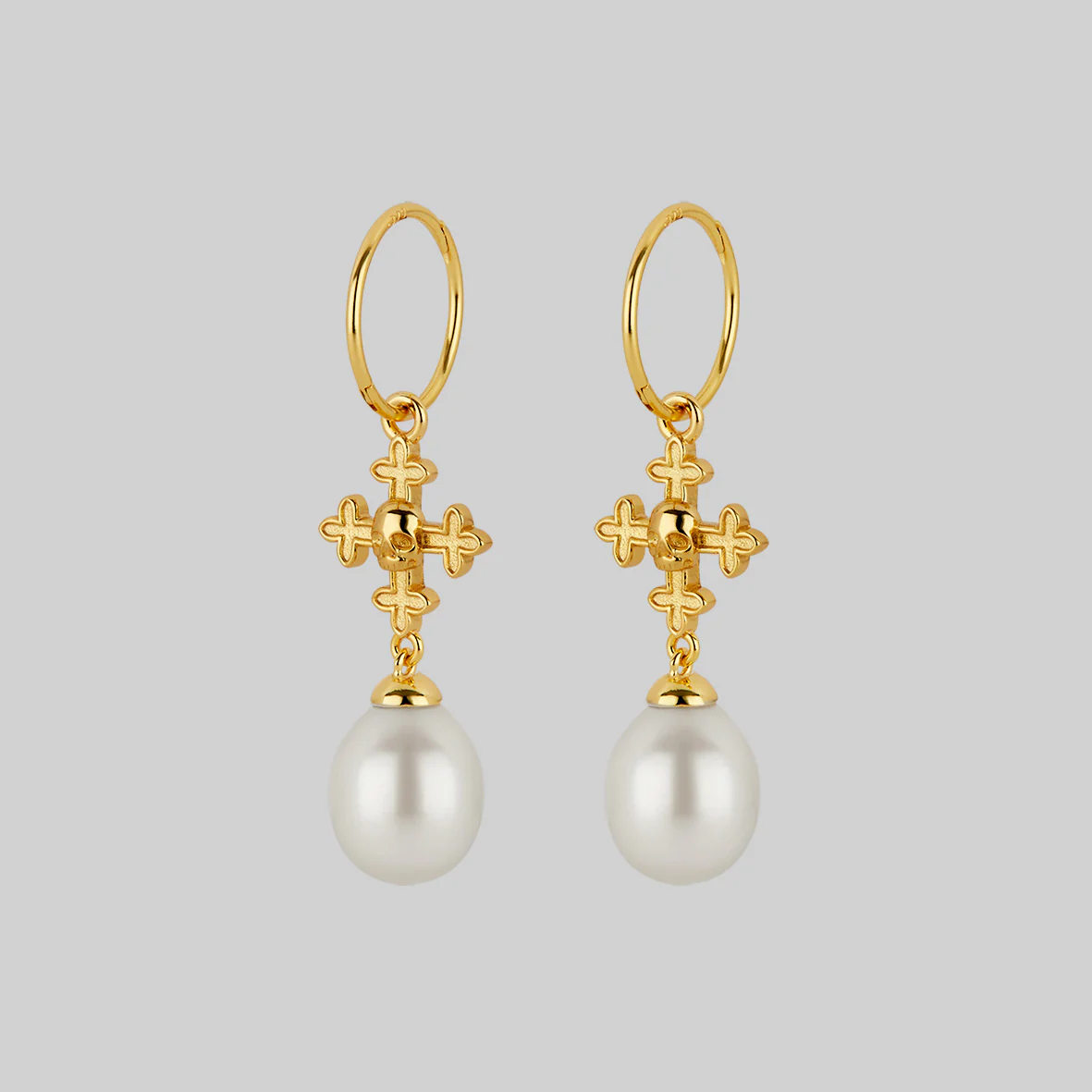 OPHELIA. Medieval Cross Hoop Earrings - Gold - Image 3