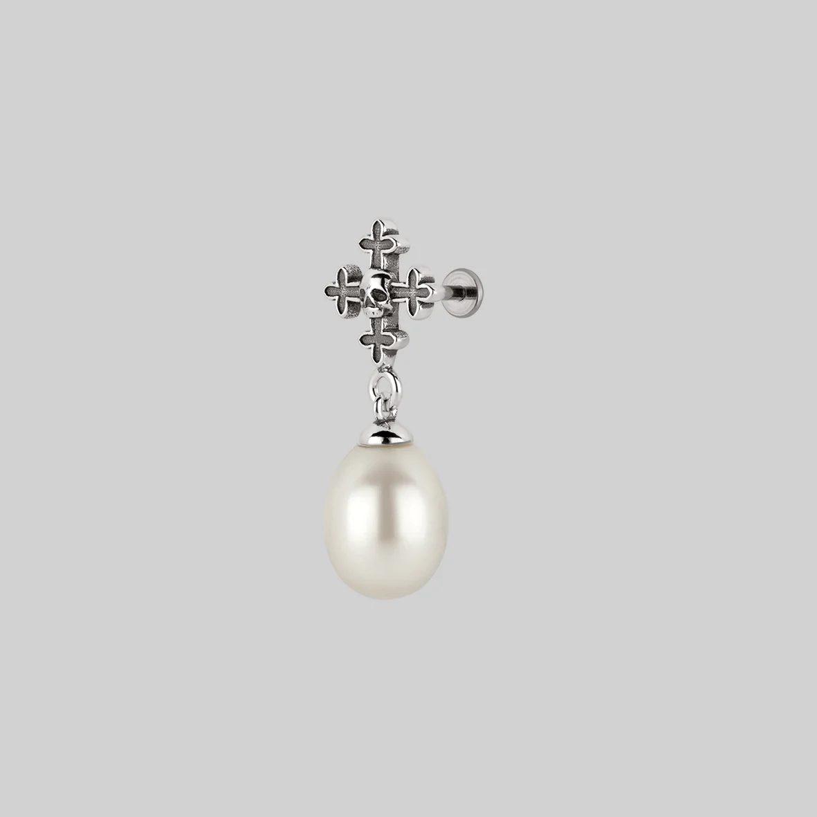 OPHELIA. Medieval Cross Stud Earring - Silver - Image 2