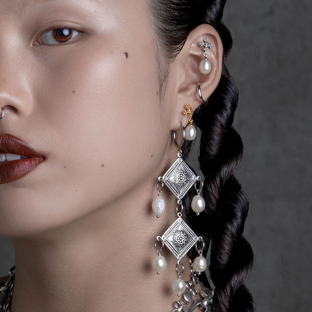 OPHELIA. Medieval Cross Stud Earring - Silver - Image 3