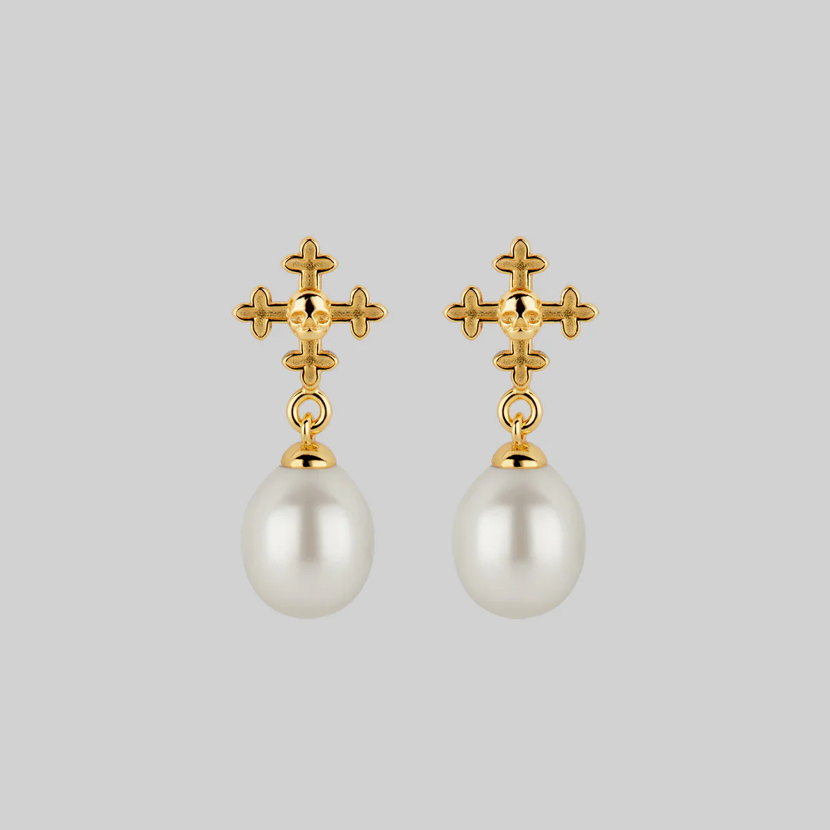 OPHELIA. Medieval Cross Stud Earrings - Gold - Image 2