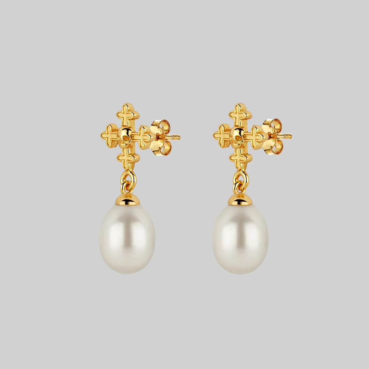 OPHELIA. Medieval Cross Stud Earrings - Gold - Image 3