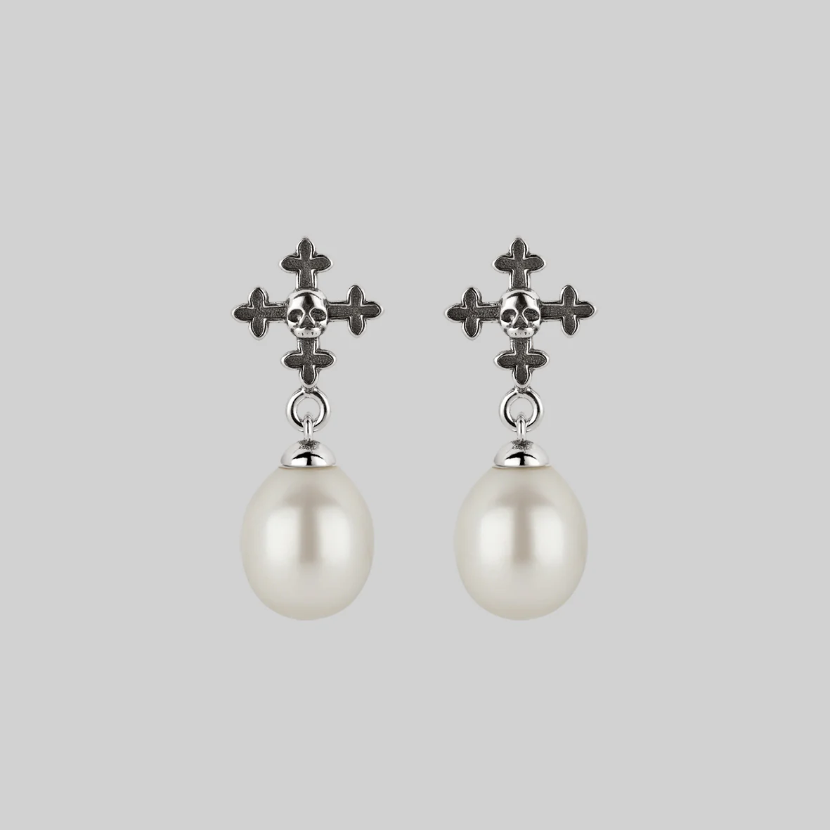 OPHELIA. Medieval Cross Stud Earrings - Silver