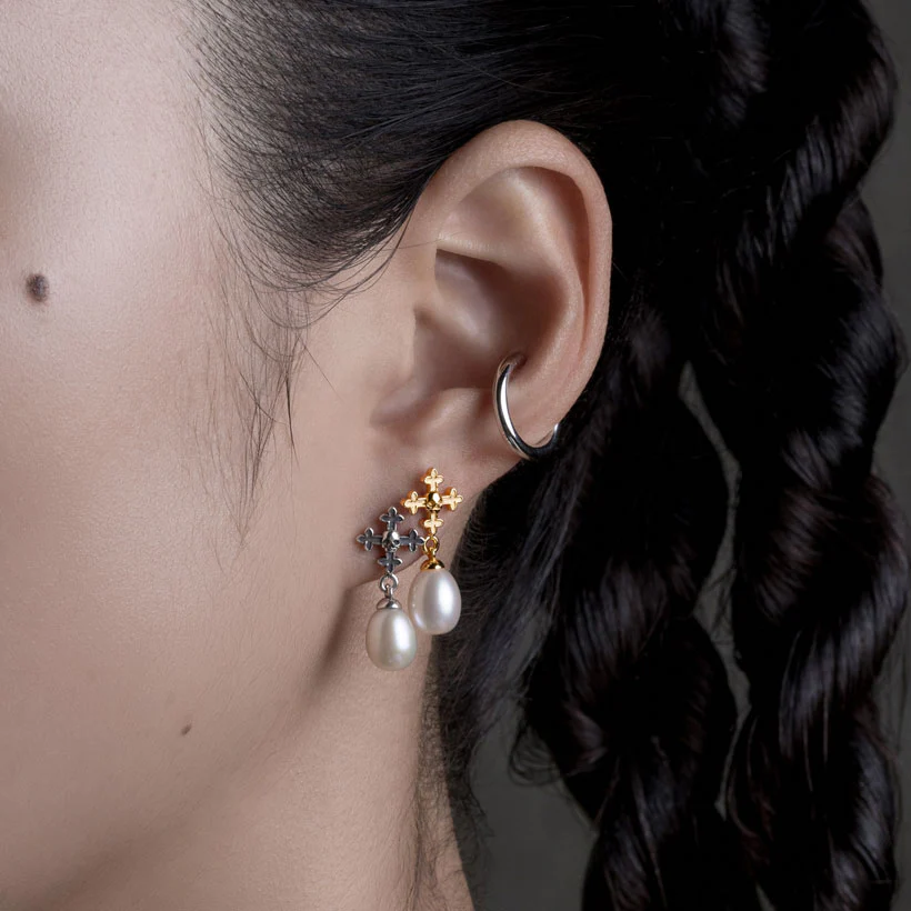 OPHELIA. Medieval Cross Stud Earrings - Silver - Image 3