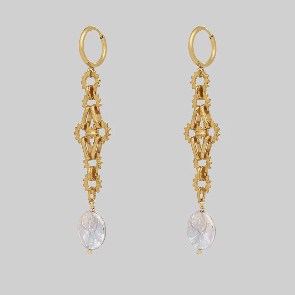 PLENUS. Full Moon Pearl Hoop Earrings - Gold - Image 3