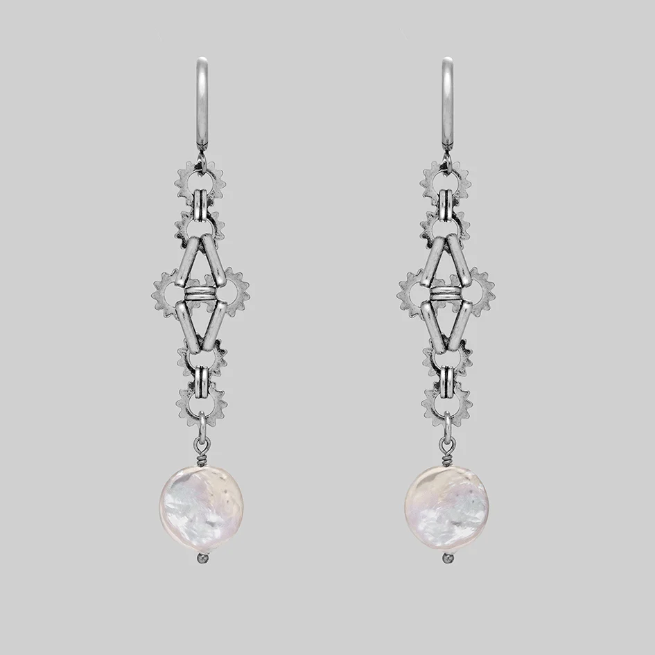 PLENUS. Full Moon Pearl Hoop Earrings - Silver