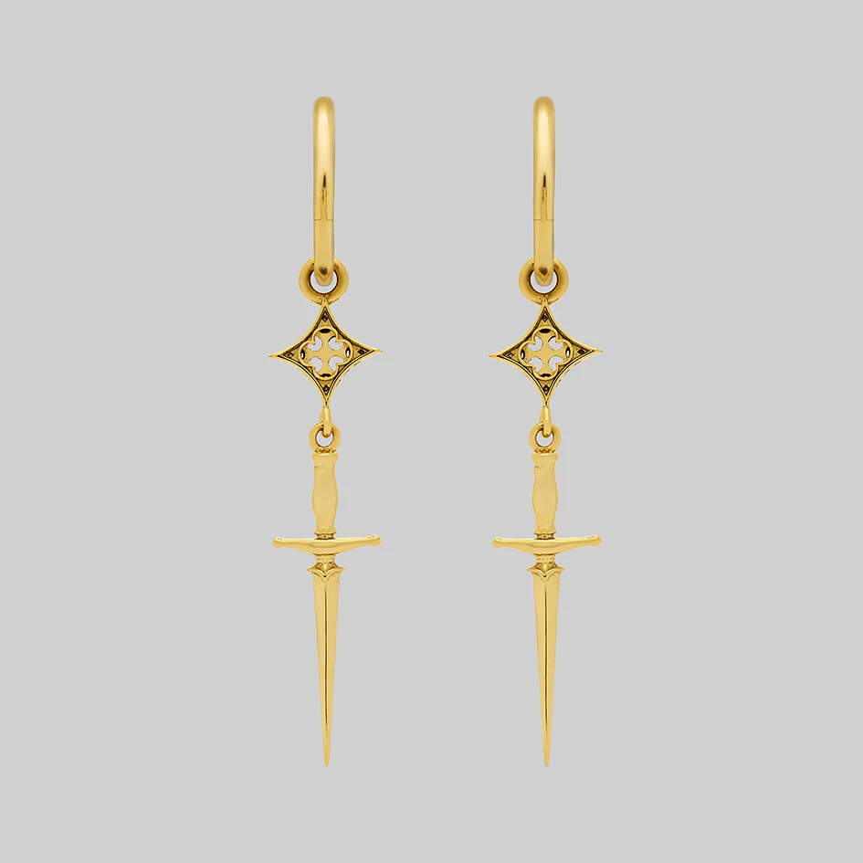 PUGIO. Gothic Dagger Hoop Earrings - Gold