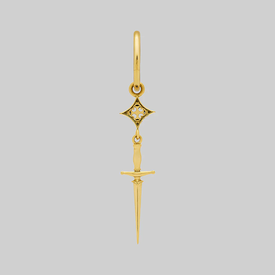 PUGIO. Gothic Dagger Hoop Earrings - Gold - Image 3