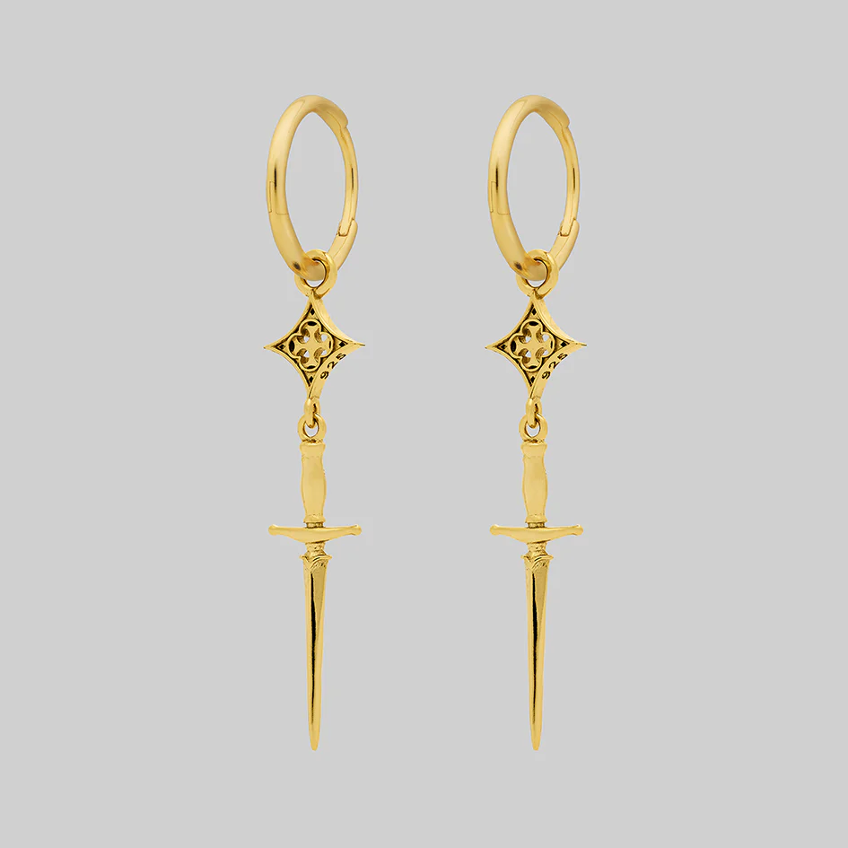 PUGIO. Gothic Dagger Hoop Earrings - Gold - Image 4
