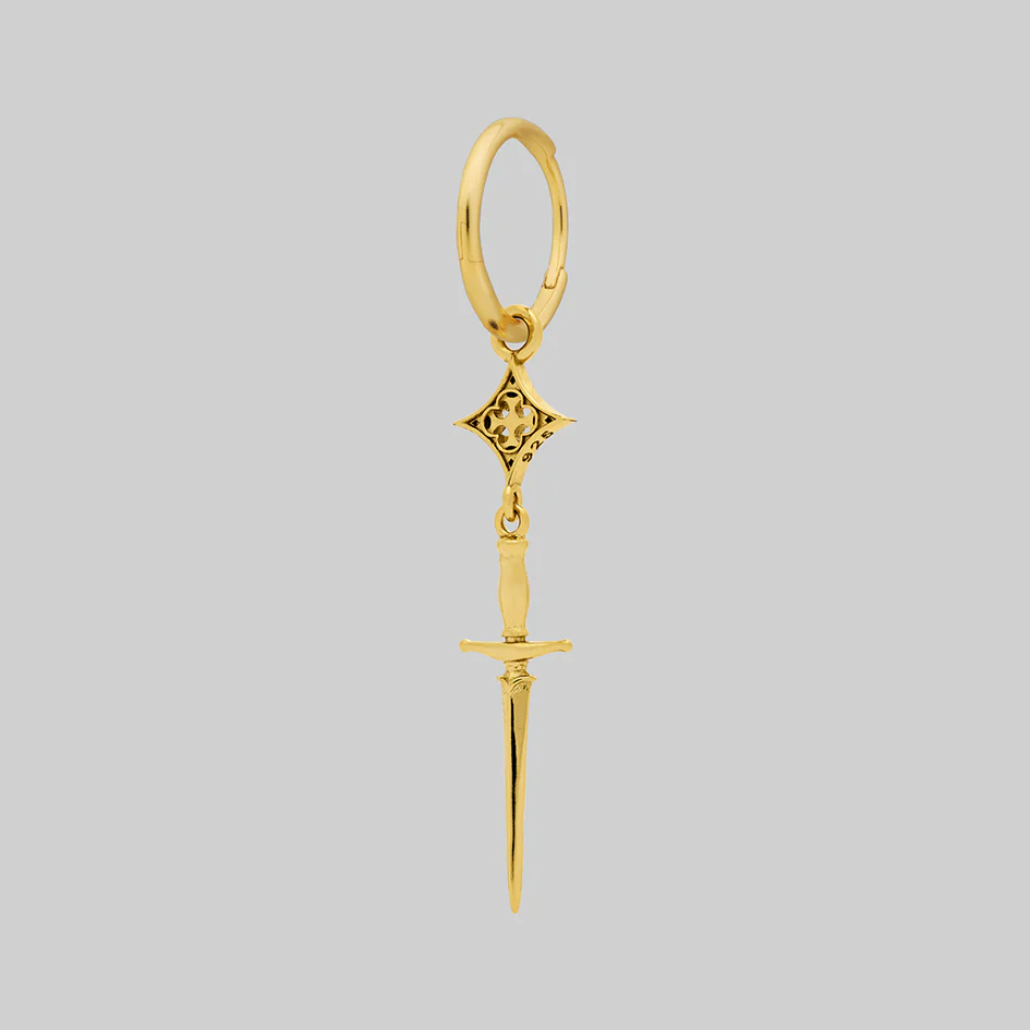 PUGIO. Gothic Dagger Hoop Earrings - Gold - Image 5