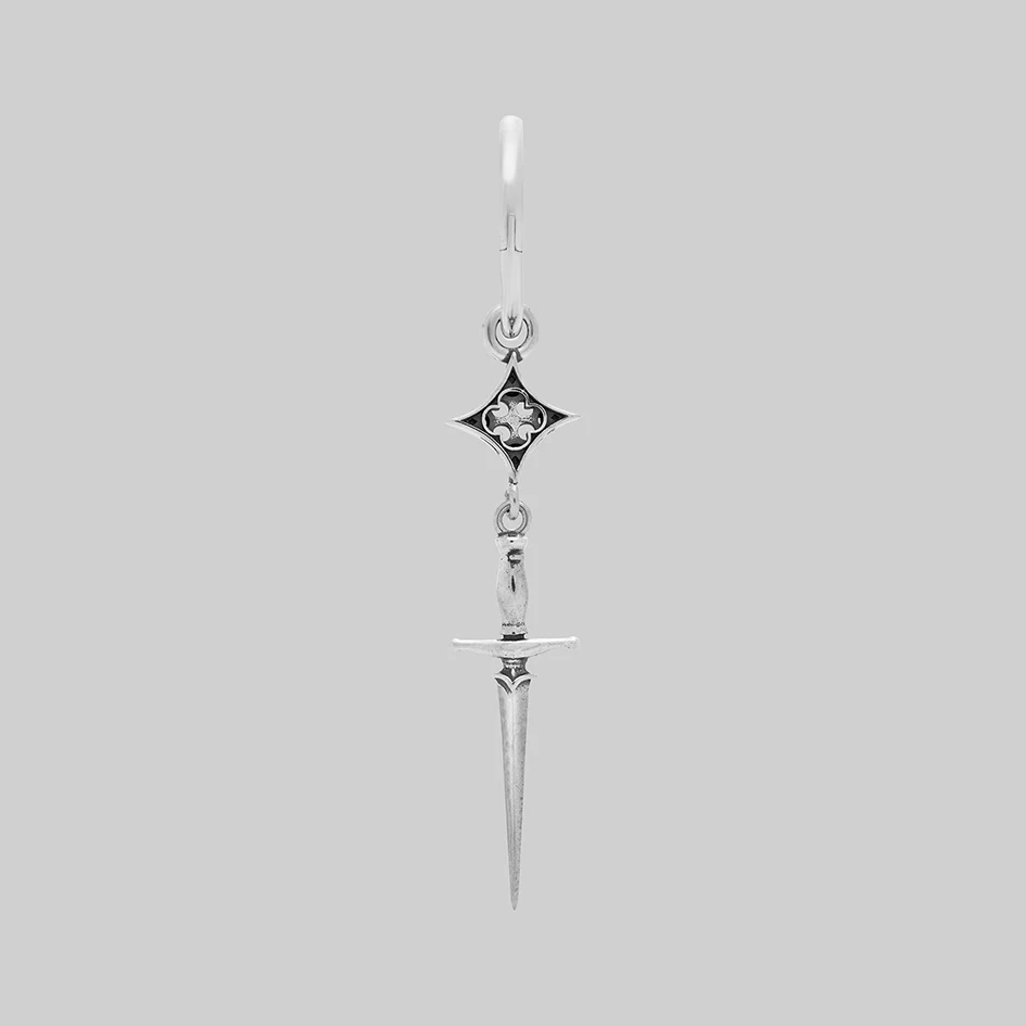 PUGIO. Gothic Dagger Hoop Earrings - Silver - Image 3
