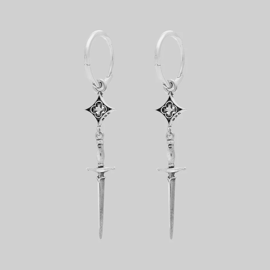 PUGIO. Gothic Dagger Hoop Earrings - Silver - Image 4