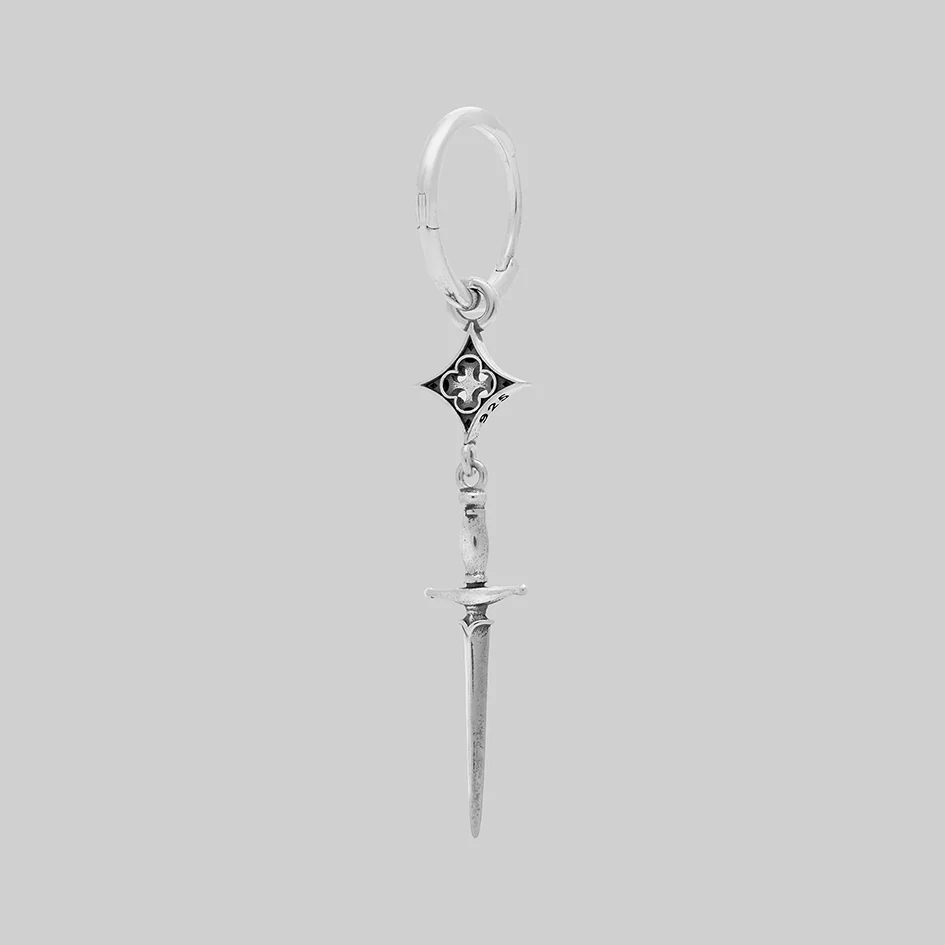PUGIO. Gothic Dagger Hoop Earrings - Silver - Image 5