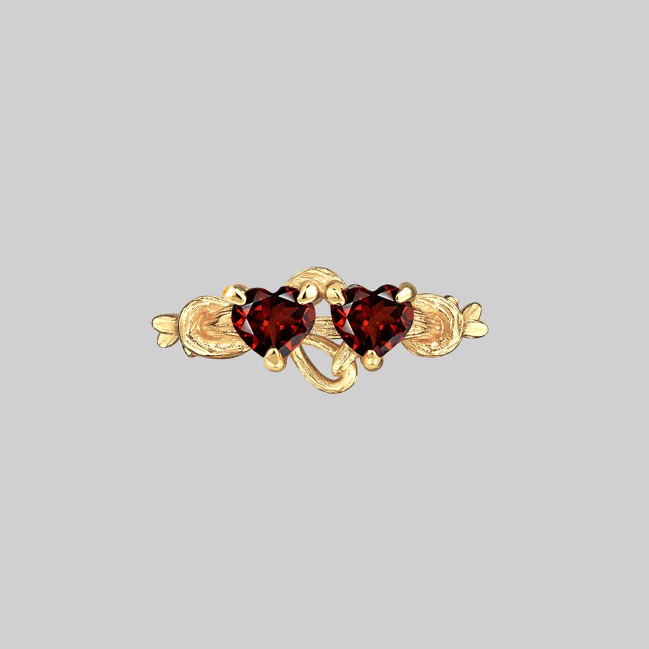 ENTANGLED. Quantum Garnet Hearts Ring - Gold - Image 2