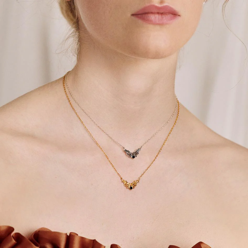 QUENTIN. Ornate Flourish Chevron Onyx Collar - Silver - Image 2
