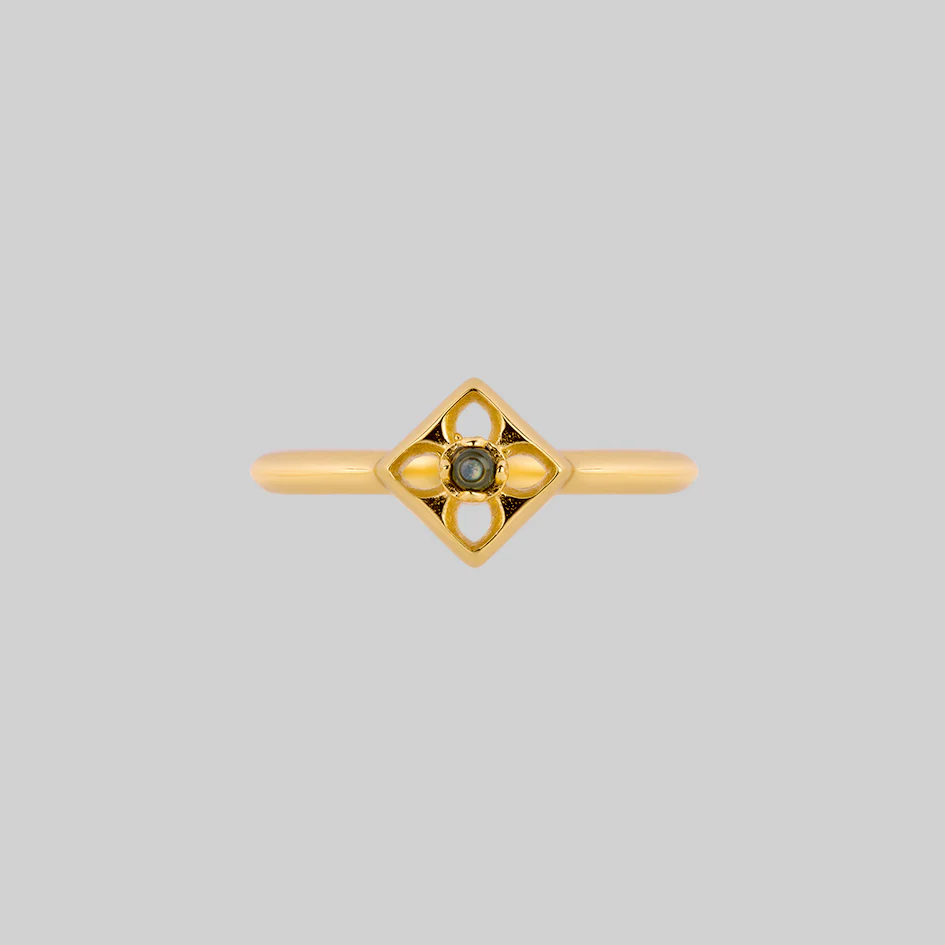 QUEST. Gothic Tracery Abalone Shell Ring - Gold - Image 2