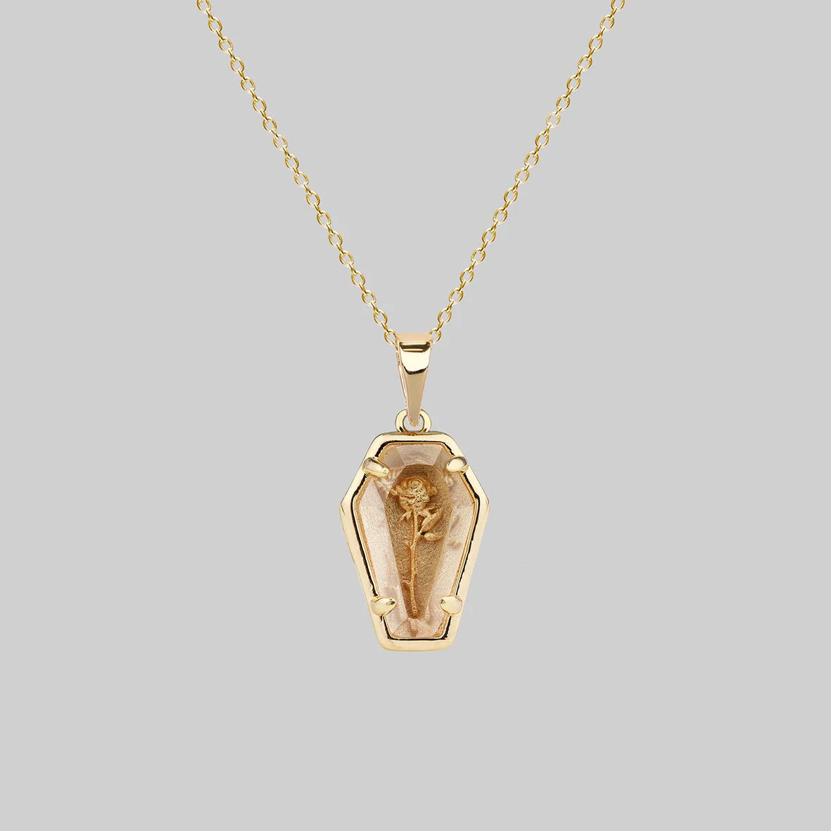 REBIRTH. Rose Under Glass™ Coffin Necklace - Gold