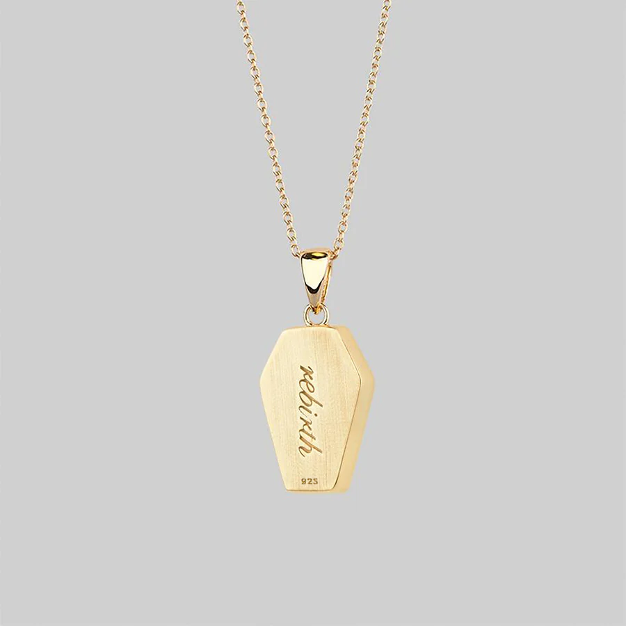 REBIRTH. Rose Under Glass™ Coffin Necklace - Gold - Image 3