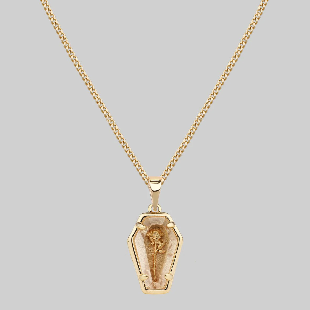 REBIRTH. Rose Under Glass™ Coffin Necklace - Gold - Image 4