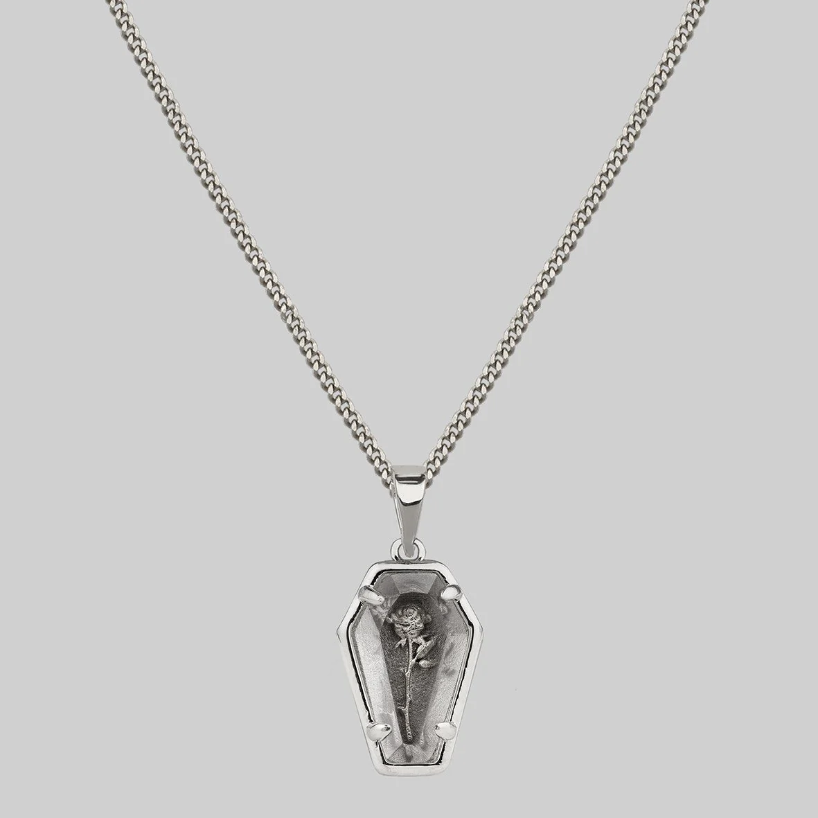 REBIRTH. Rose Under Glass™ Coffin Necklace - Silver - Image 4