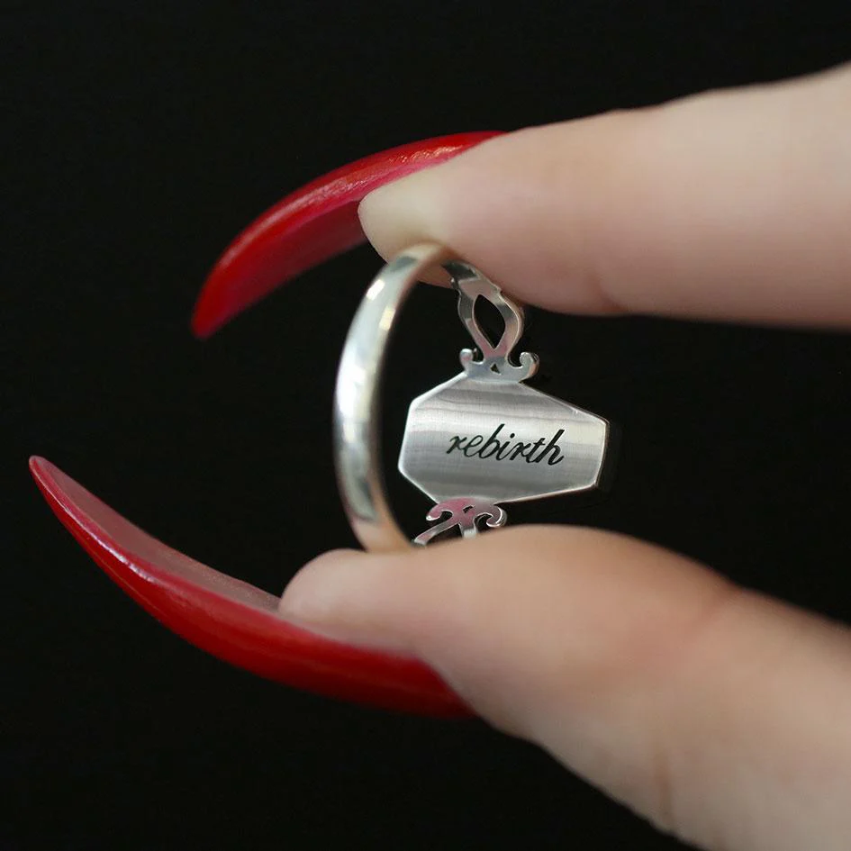 REBIRTH. Rose Under Glass™ Coffin Ring - Gold - Image 3
