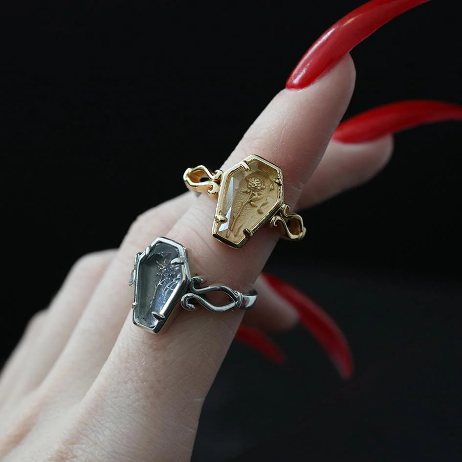 REBIRTH. Rose Under Glass™ Coffin Ring - Silver - Image 3