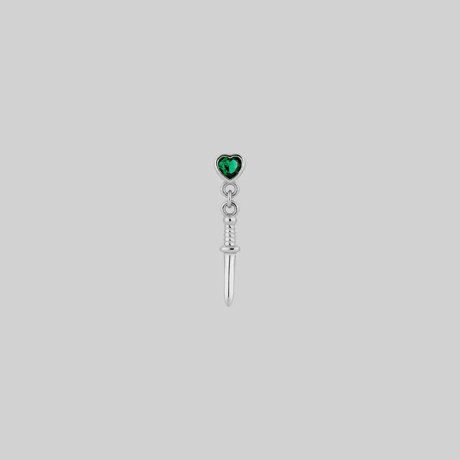 REIGN. Green Heart & Dagger Drop Earrings - Silver