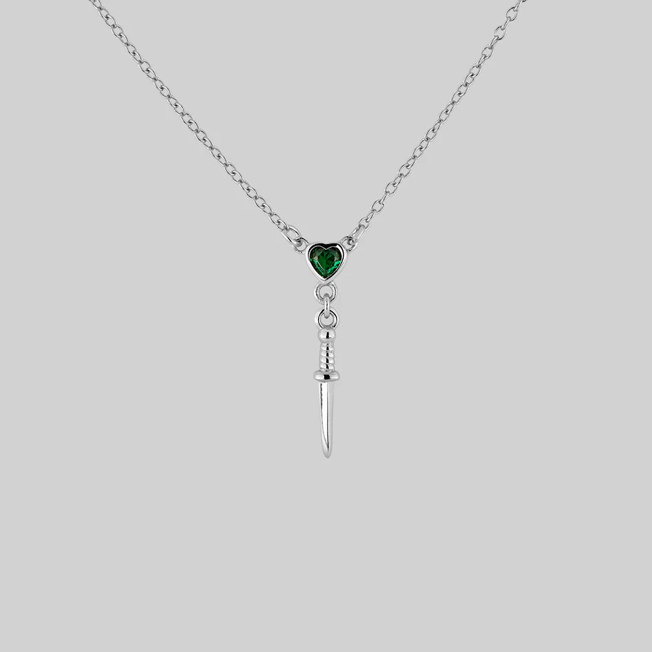 REIGN. Green Heart & Dagger Drop Necklace - Silver - Image 2