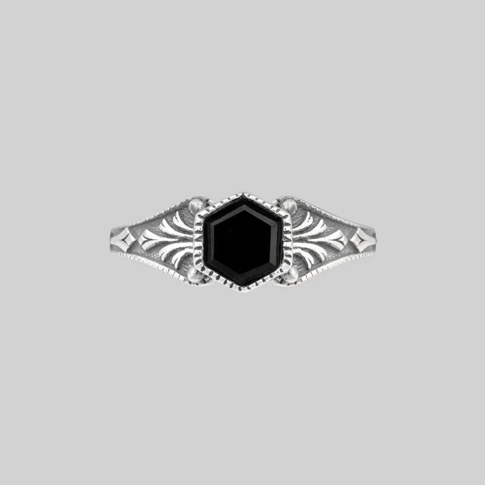 RELIC. Onyx Hexagon Ring - Silver