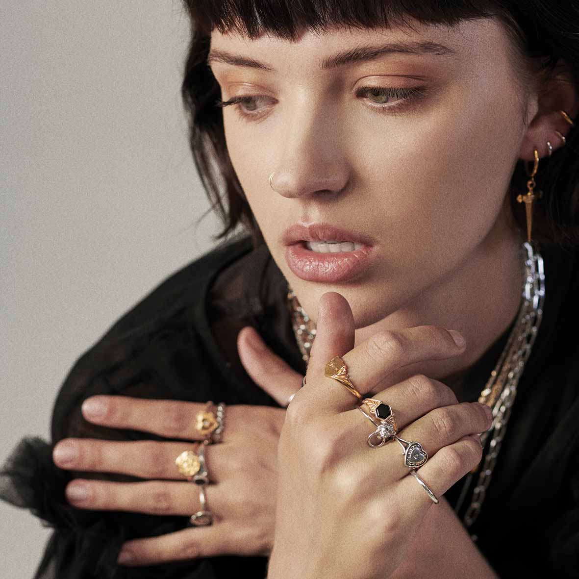 RELIC. Onyx Hexagon Ring - Silver - Image 3