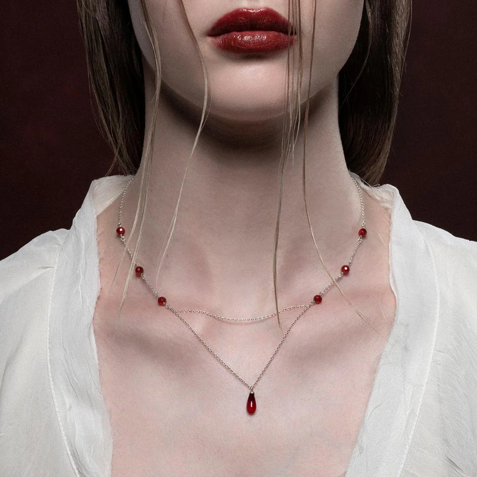RELISH. Medieval Red Glass Droplet Necklace - Silver - Image 2