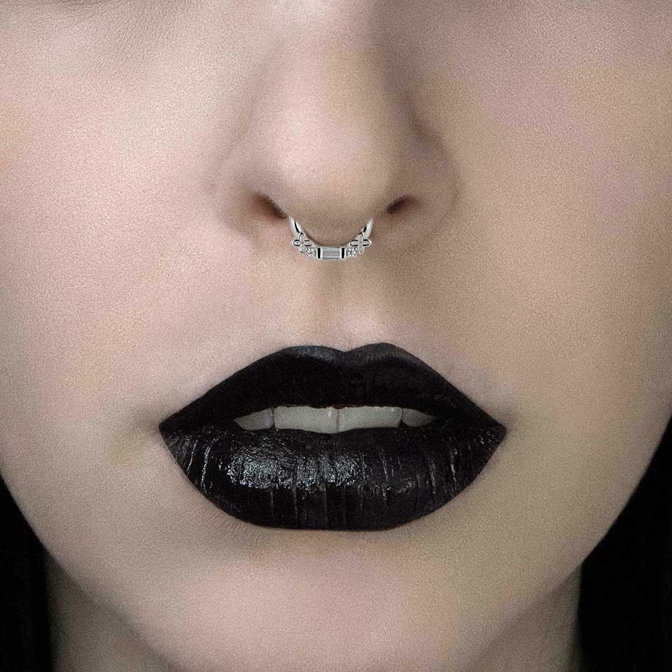 RENE. Gothic Cubic Zirconia Septum Clicker Ring - Silver - Image 3