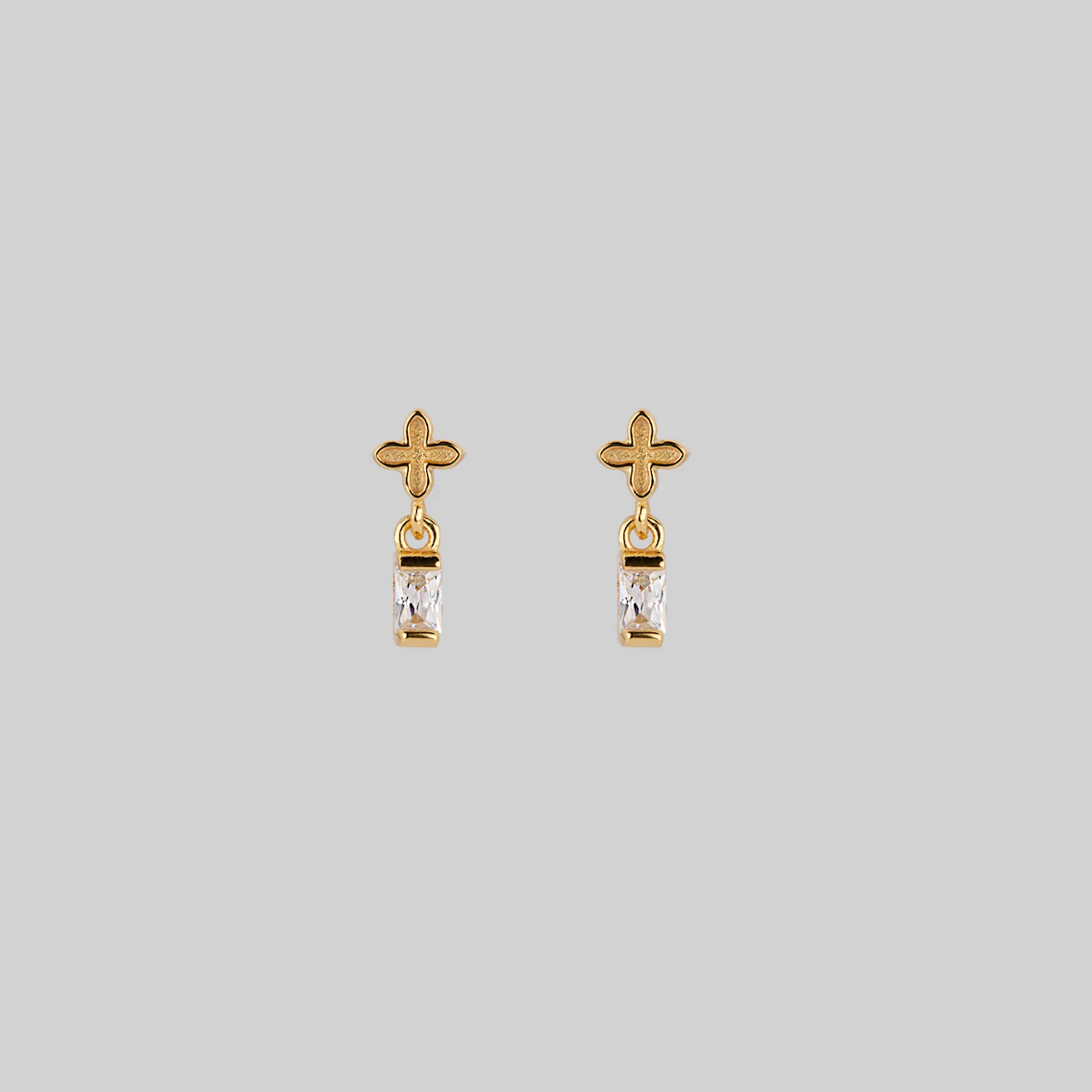 RENE. Tiny Cross & Cubic Zirconia Stud Earrings - Gold - Image 2