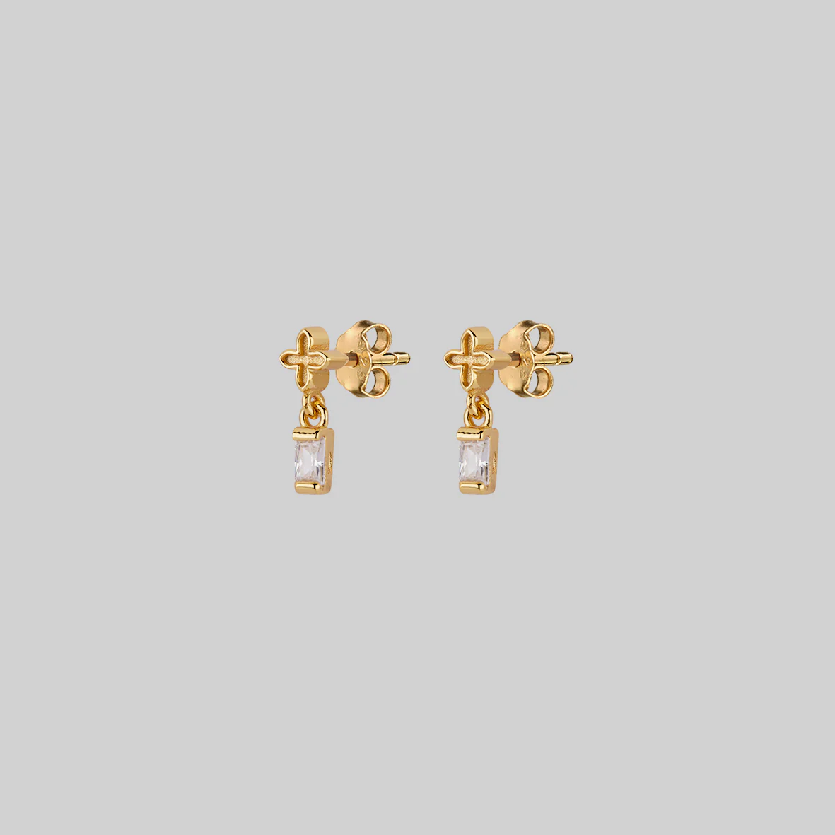 RENE. Tiny Cross & Cubic Zirconia Stud Earrings - Gold - Image 3