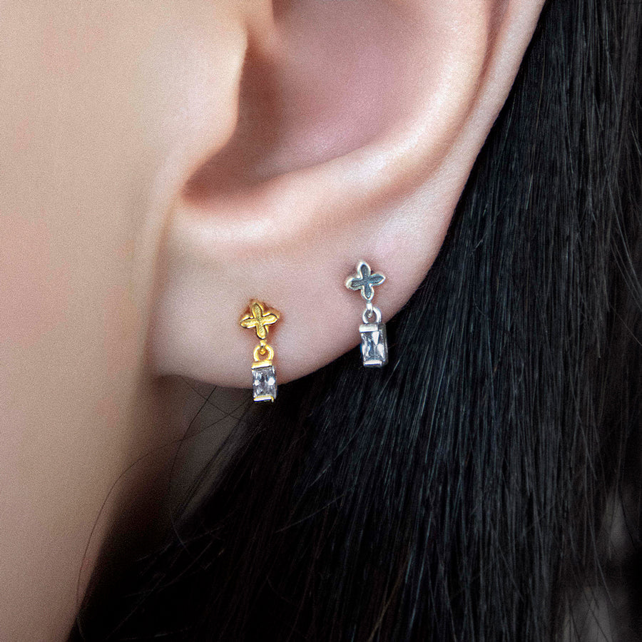 RENE. Tiny Cross & Cubic Zirconia Stud Earrings - Silver - Image 3