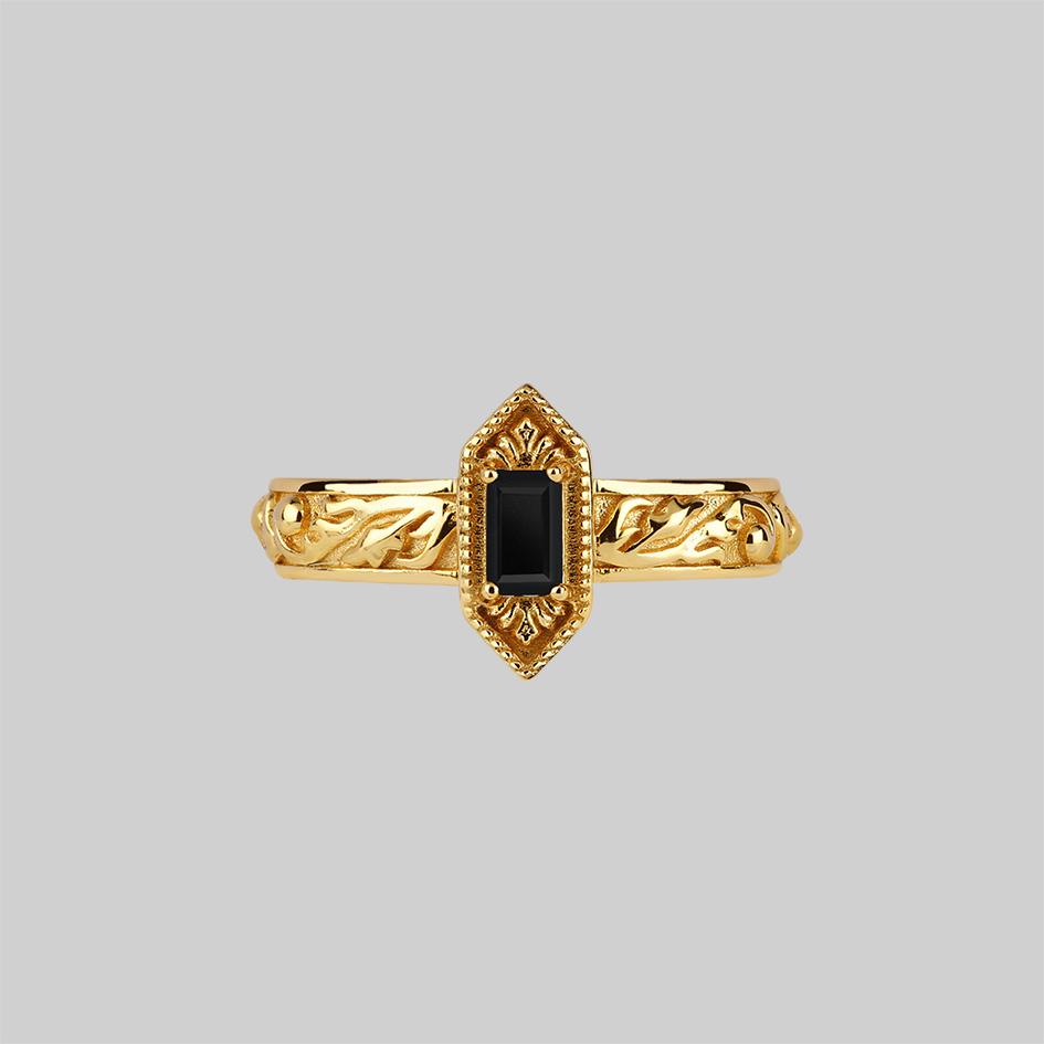 RENOUNCE. Ornate Gothic Onyx Ring - Gold - Image 2