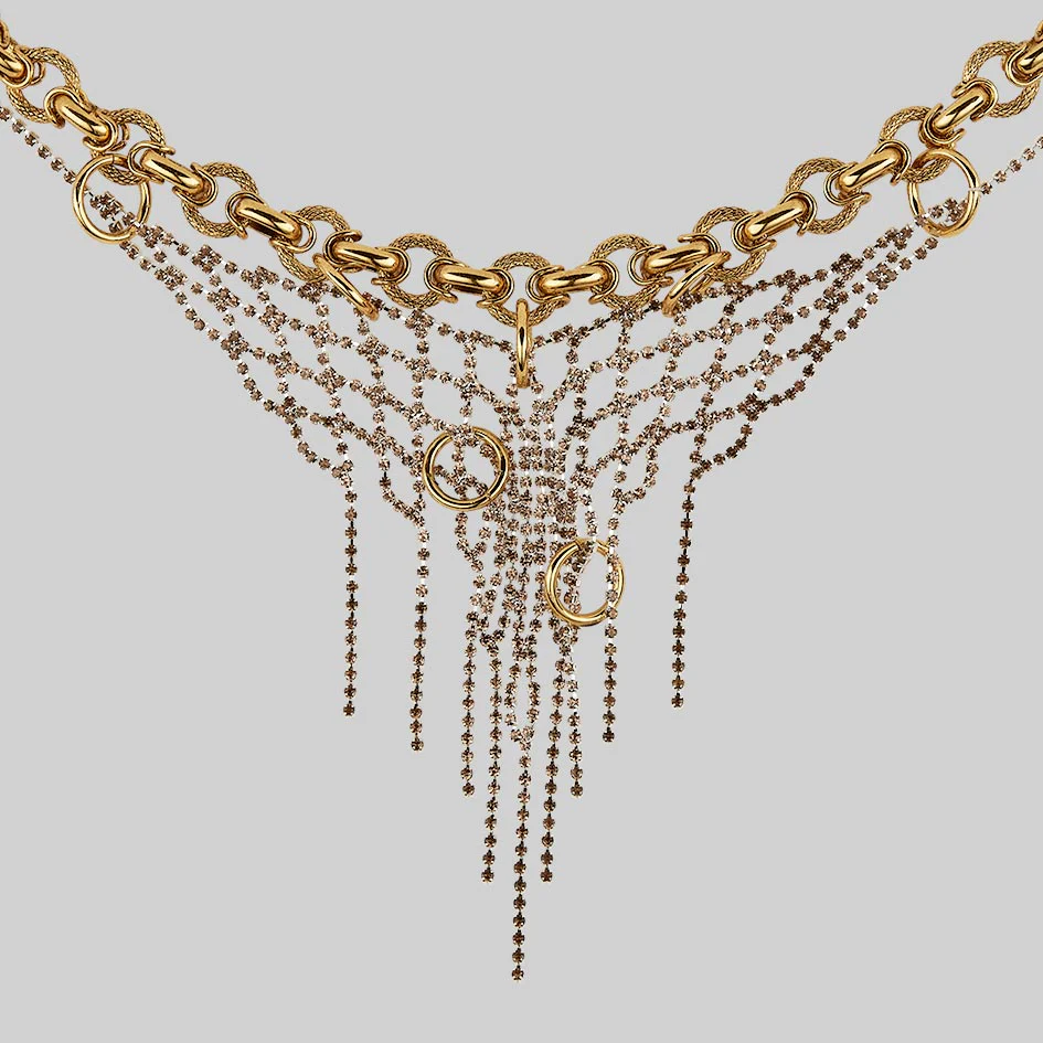 RESTLESS. Pierced Dazzle Chain Collar - Gold - Image 2