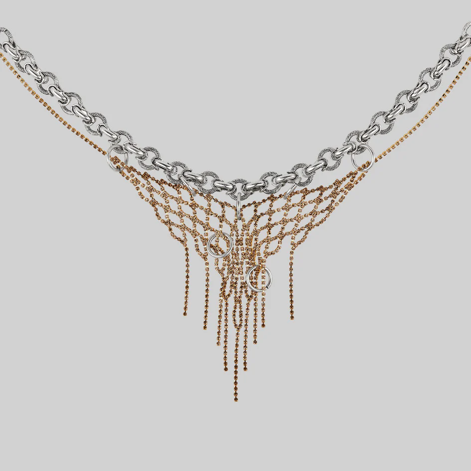 RESTLESS. Pierced Dazzle Chain Collar - Silver - Image 3