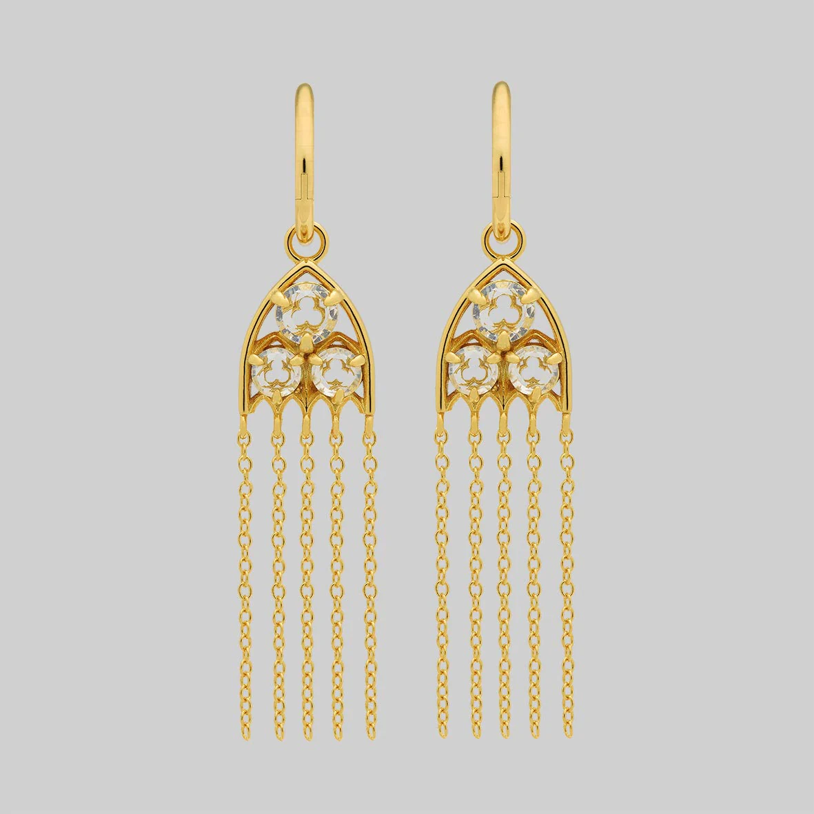 REVERENT. Gothic Window Glass Drop Earrings - Gold - Image 2