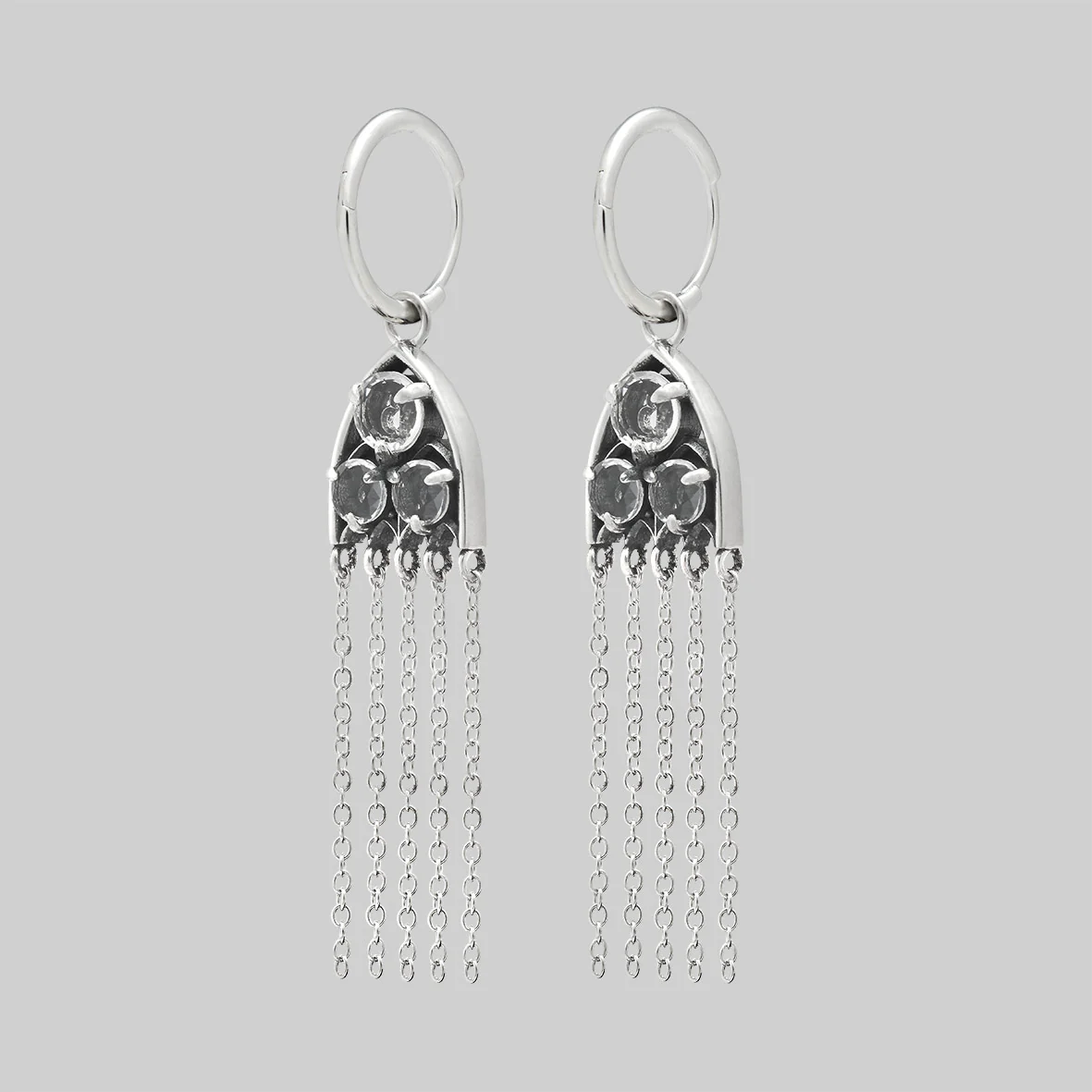 REVERENT. Gothic Window Glass Drop Earrings - Silver - Image 3