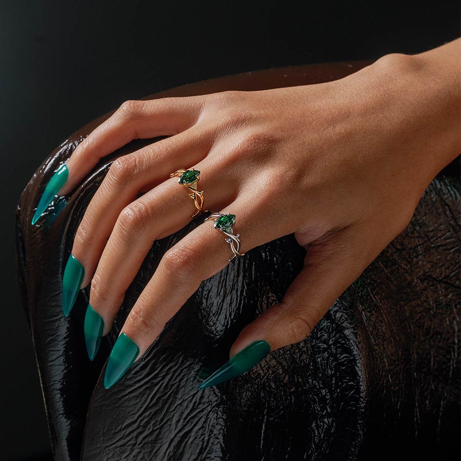 REVIVAL. Green CZ Thorn Band Ring - Gold - Image 2