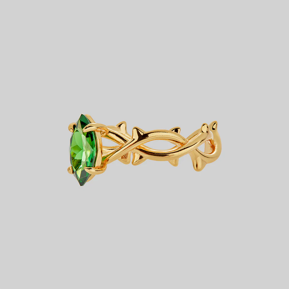 REVIVAL. Green CZ Thorn Band Ring - Gold - Image 3