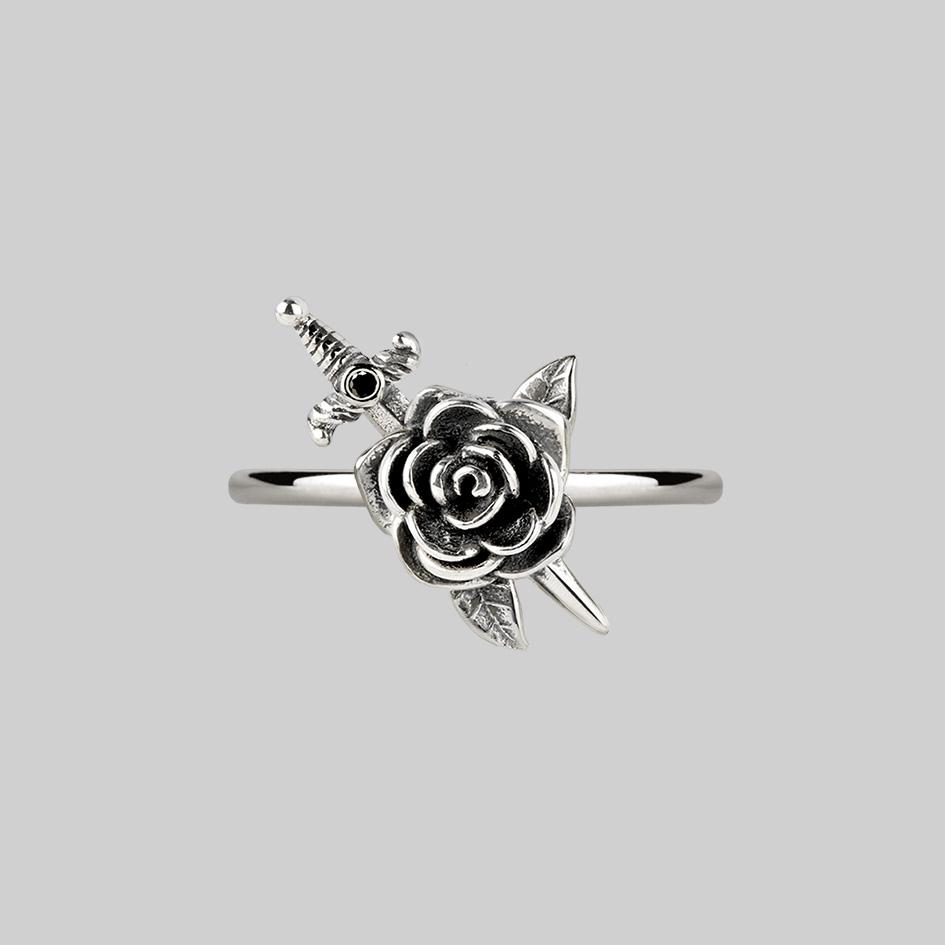 RHAPSODY. Dagger Through Rose Ring - Silver - Image 2