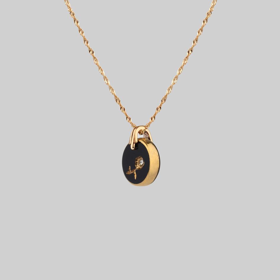 ROSE. Vintage Jet Black Glass Engraved Rose Pendant Necklace - Image 2